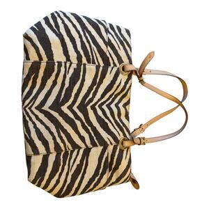 MICHAEL KORS Brown Beige ZEBRA Print Canvas GOLD Hardware Shoulder Handbag